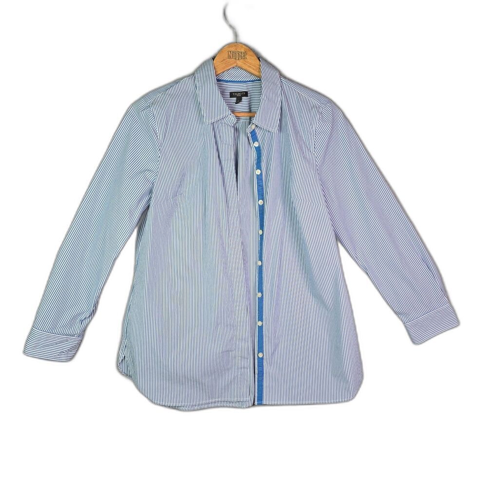 Talbots Button Down Shirt Blue White Stripe LP Hidden Placket Classic